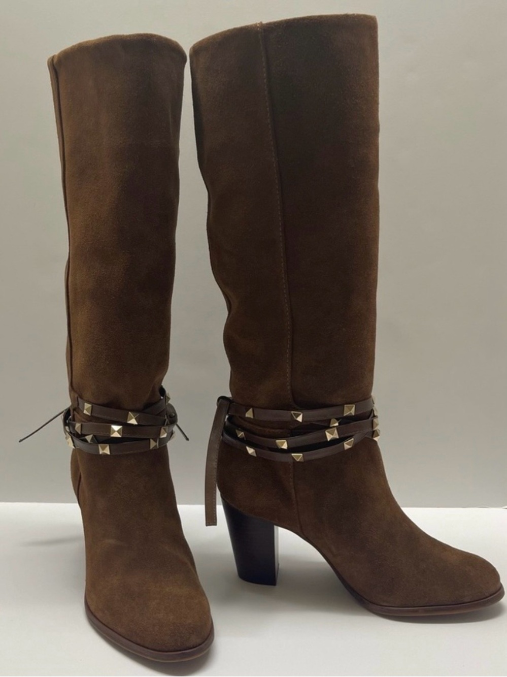 Antonio Melani Binx Wrap Around Studded Tie Tall Cinnamon Brown Suede Boots 7.5M
